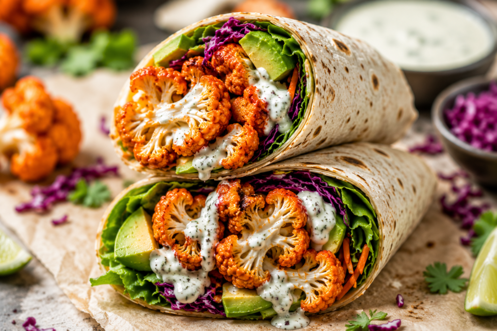Vegan Buffalo Cauliflower Wraps