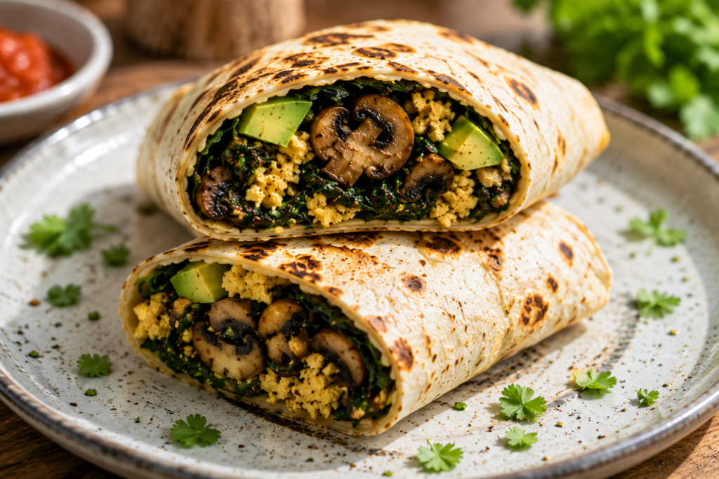 Vegan Spinach and Mushroom Breakfast Wrap