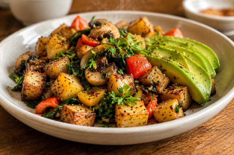Crispy Vegan Breakfast Hash Loaded with Potatoes and Veggies