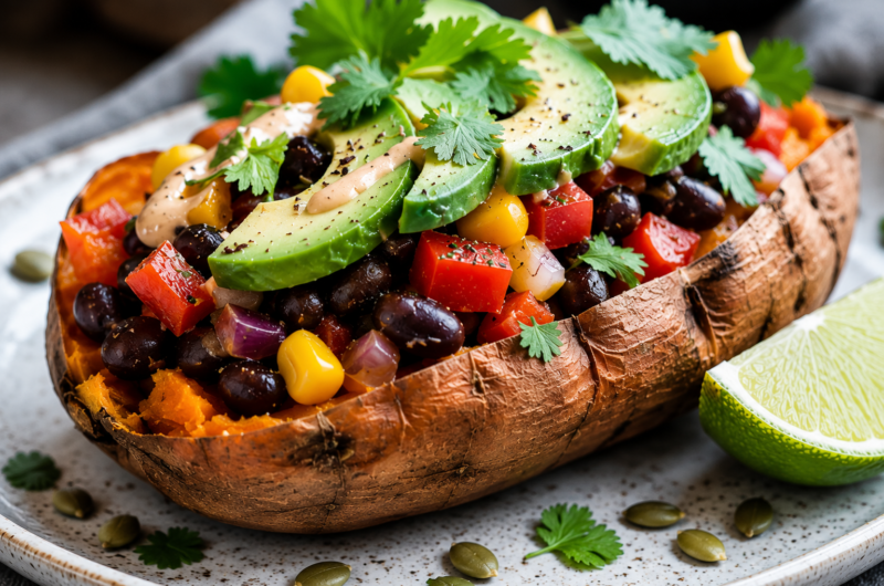 Vegan Stuffed Sweet Potatoes with Black Beans Recipe