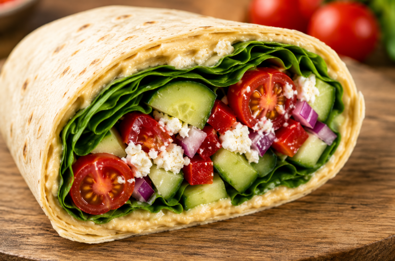 Loaded Mediterranean Hummus Veggie Wrap: Fresh and Flavorful