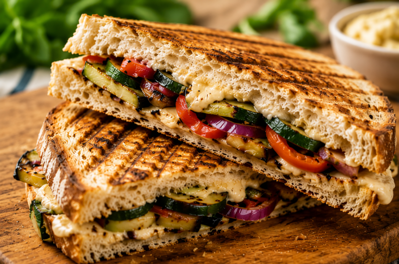 Crispy, Creamy, and Tasty: Grilled Vegetable and Hummus Panini