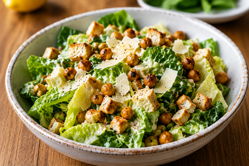 Vegan Caesar Salad with Crispy Chickpeas