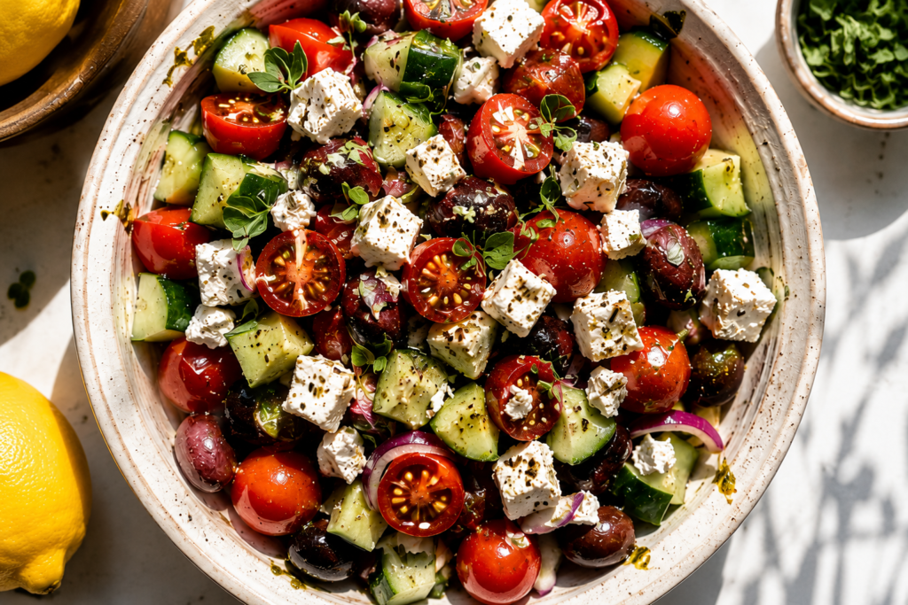 Vegan Greek Salad with Homemade Dressing