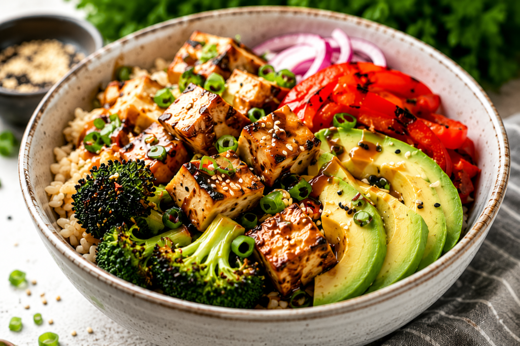 Grilled Tofu and Vegetable Rice Bowl