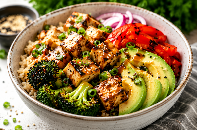 Fuel Your Day with This Grilled Tofu and Vegetable Rice Bowl
